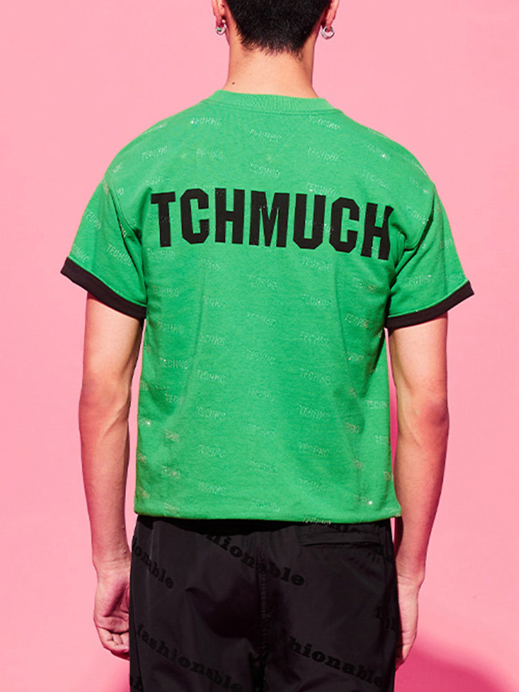 TCH Logo Print Rhinestone Letter T-Shirt