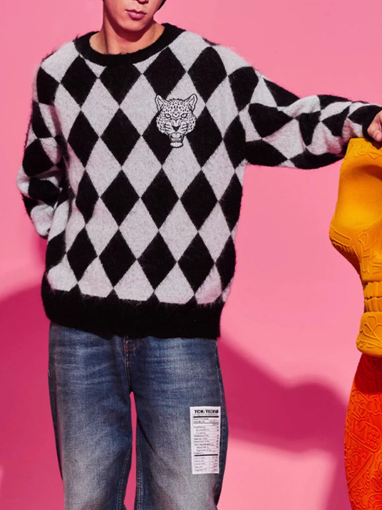 TCH Rhinestone Multi Alpaca-Wool Diamond Sweater