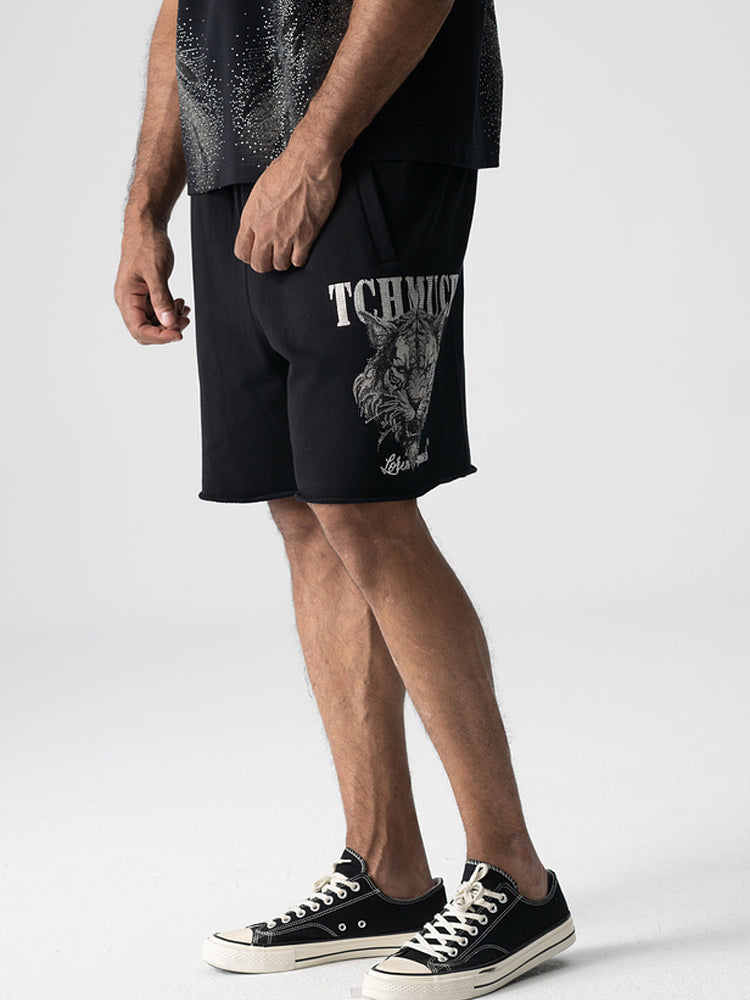 TCH Cotton Rhinestone Tiger Print Jogging Shorts