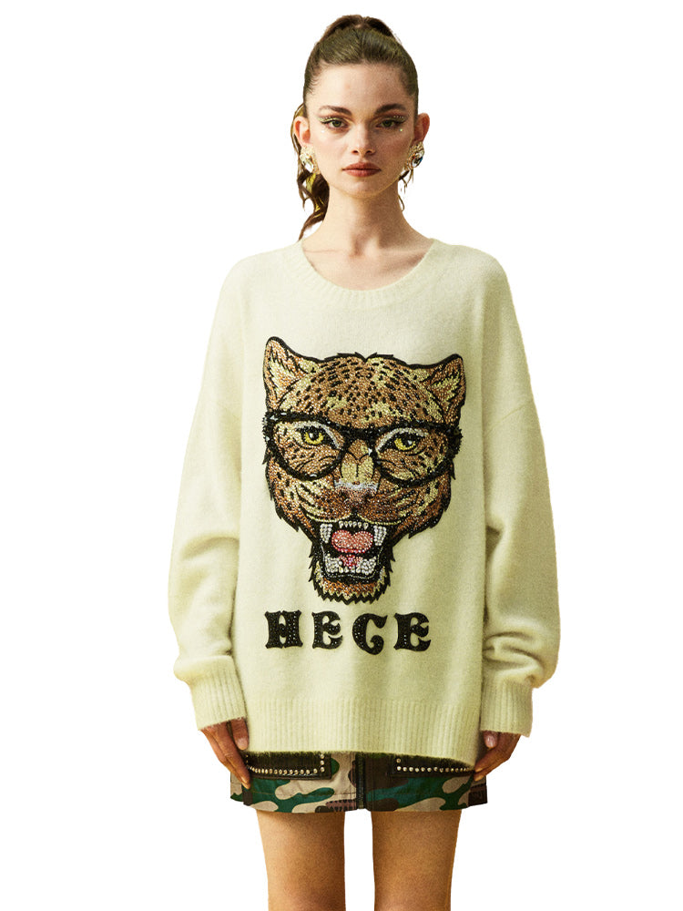 TCH Leopard Rhinestone Knit Sweater