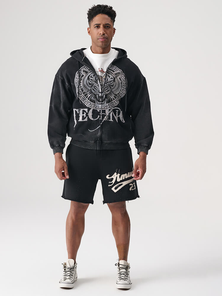 TCH Distressed Tiger Rhinestone Hoodie Jacket