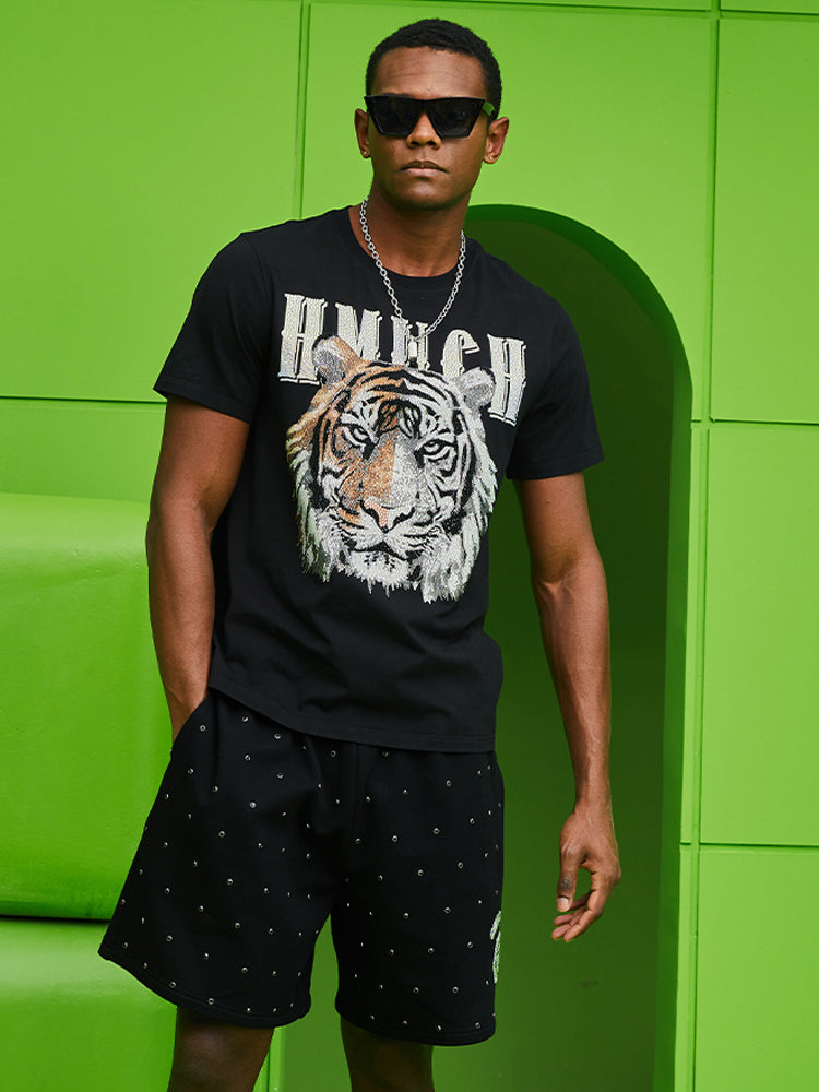 TCH Tiger Print Rhinestone Letter T-Shirt