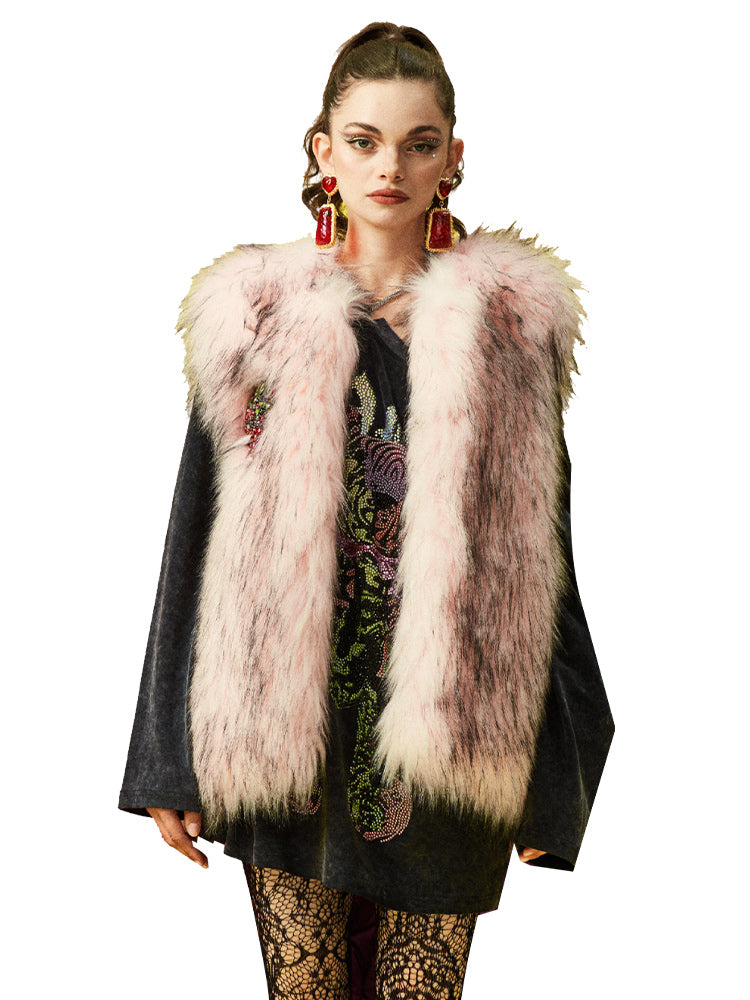 TCH Rhinestone Pink Fox Fur Vest