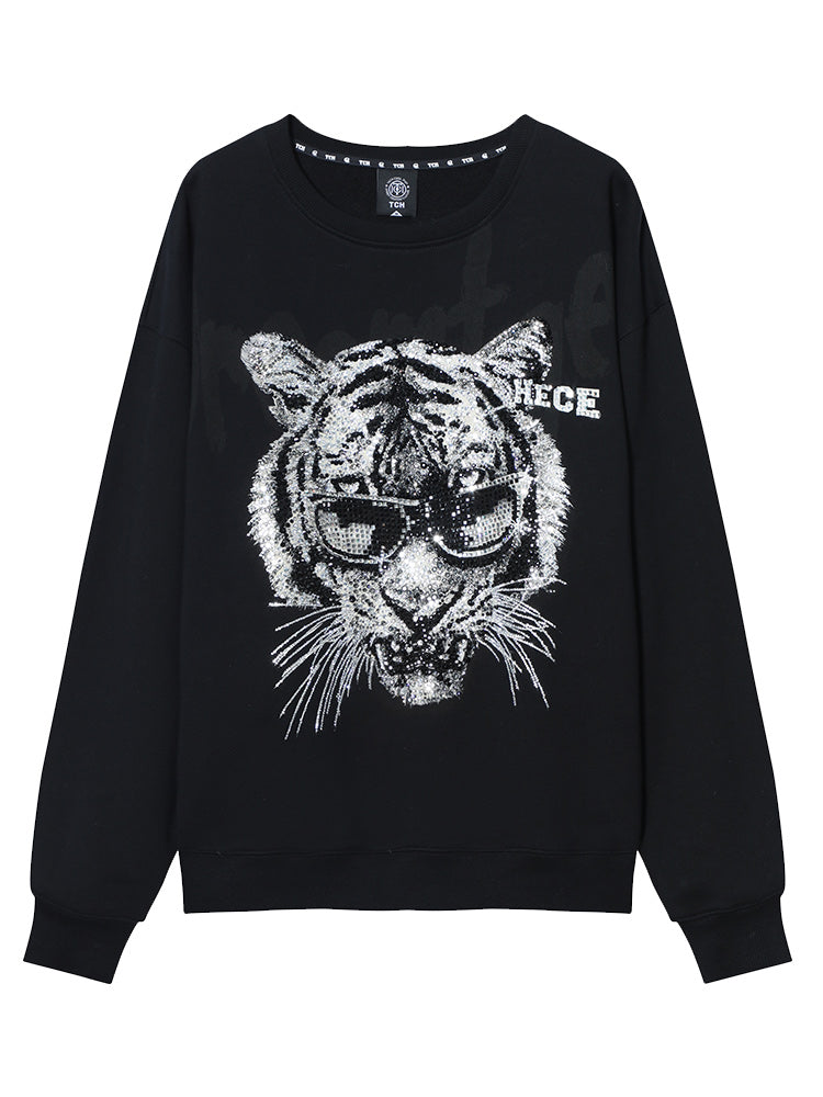 TCH Men's Rhinestone Tiger Cotton Sweatshirt