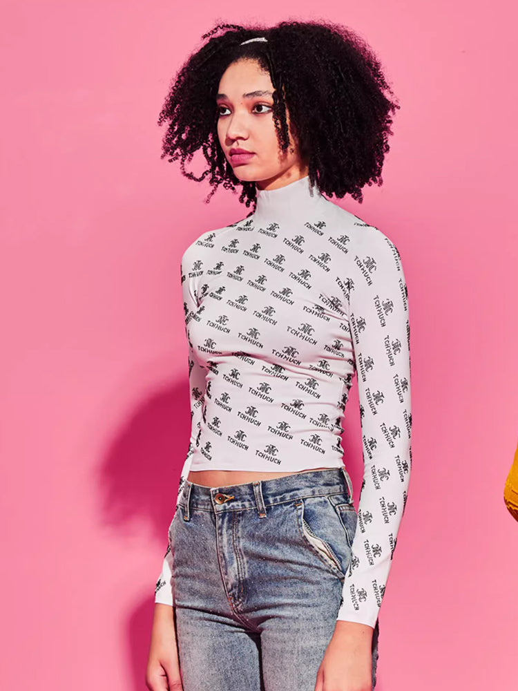 TCH Allover Logo Rhinestone High Neck Top