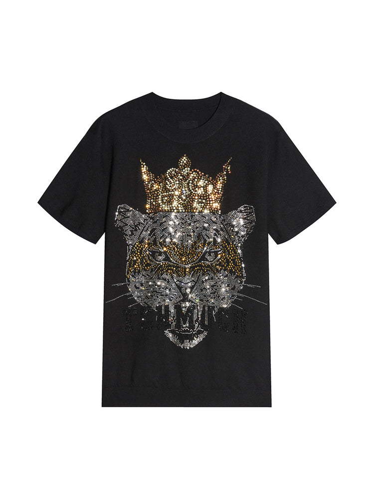 TCH Unisex Cheetah Rhinestone Shiny T-Shirt