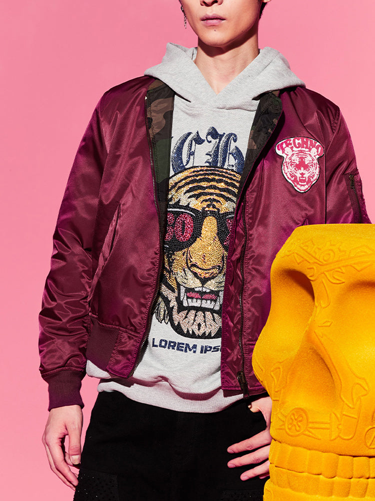 TCH Rhinestone Tiger Satin Bomber Jacket