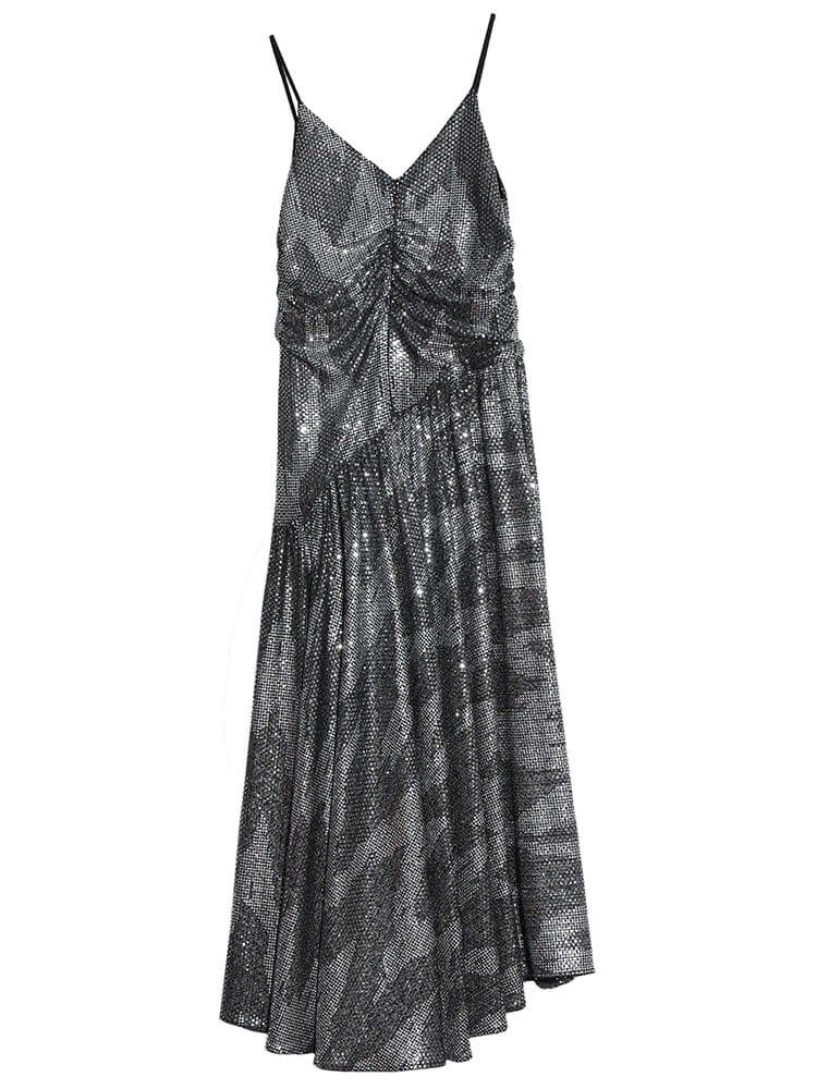 TCH Sequinned Rhinestone Spaghetti Strap Midi Dress
