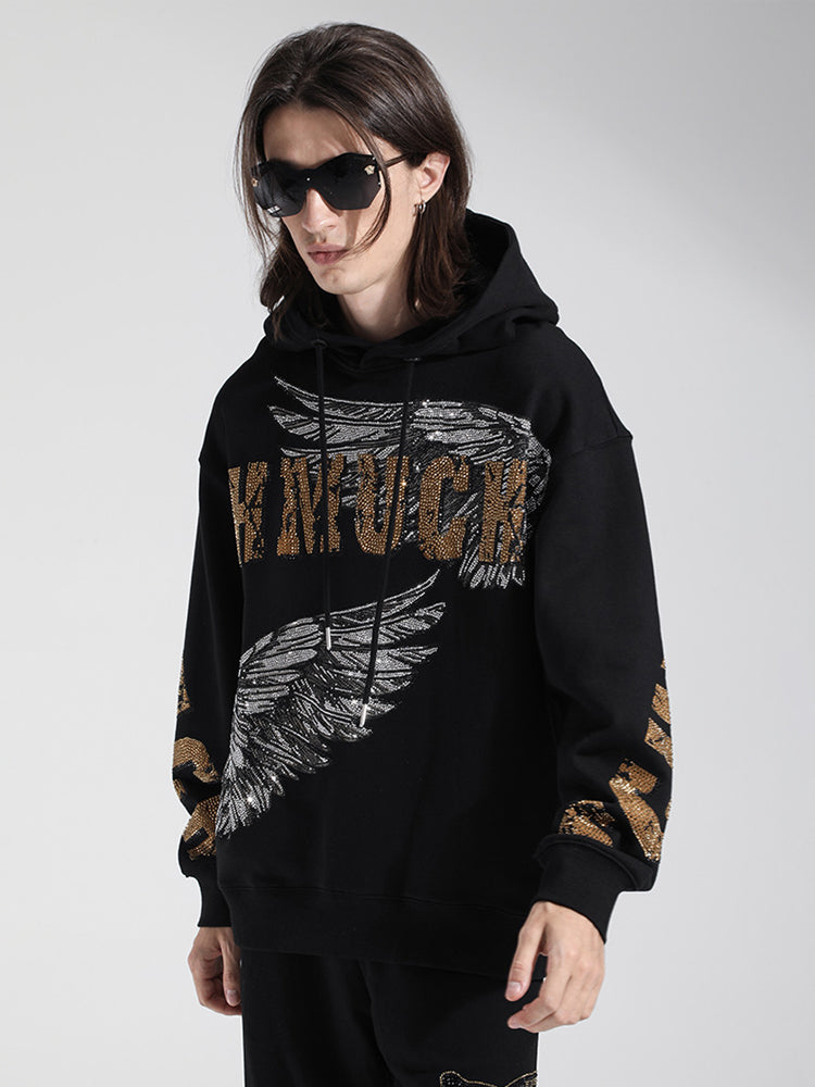 TCH Men's Angel Wings Rhinestone Letter Hoodie