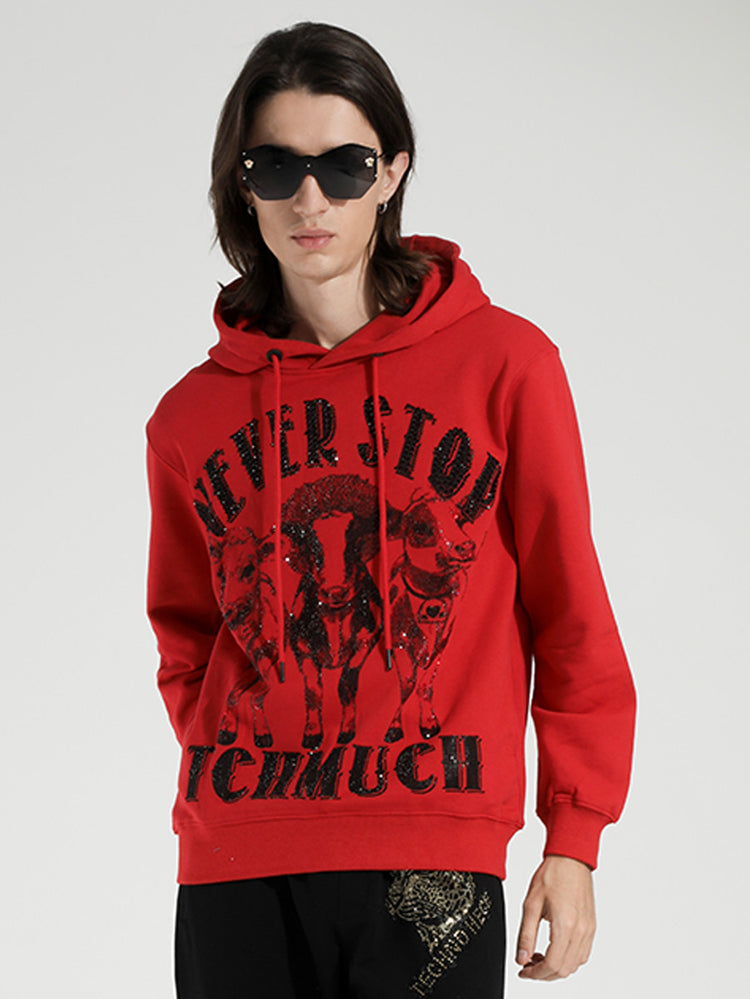 TCH Men's Graphics Rhinestone Red Hoodie
