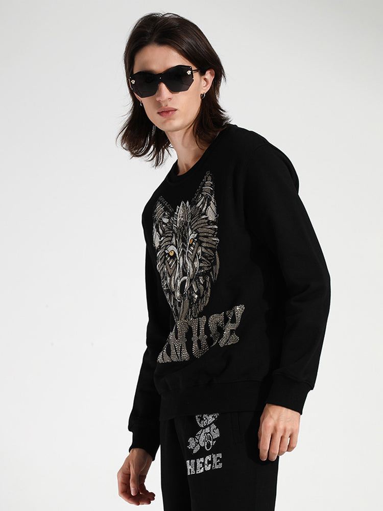 TCH Rhinestones Casual Wolf Letter Unisex Sweatshirt