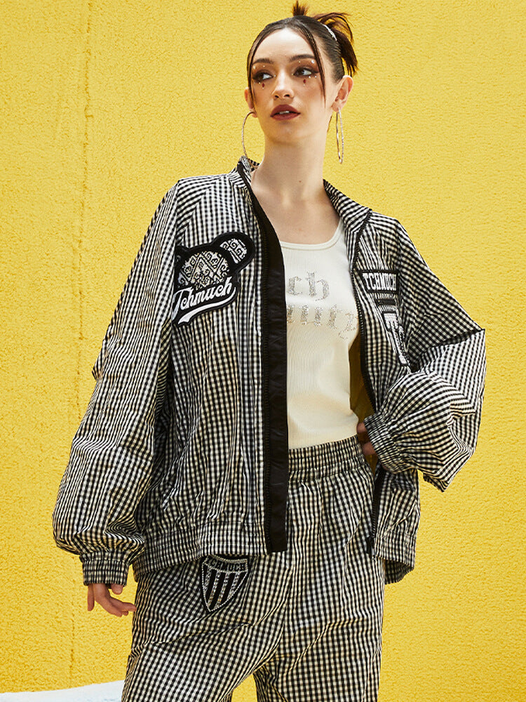 TCH Plaid Graphic Rhinestone Oversized Jacket