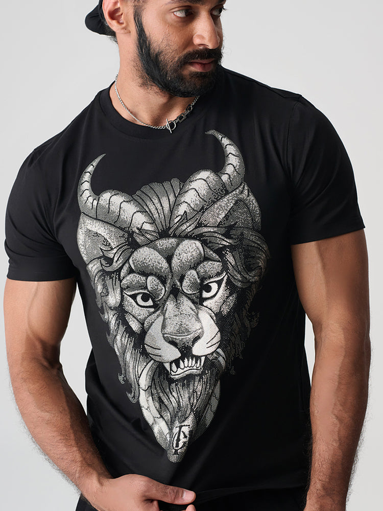 TCH Unisex Graphic Rhinestone Black Tee with Wings Design