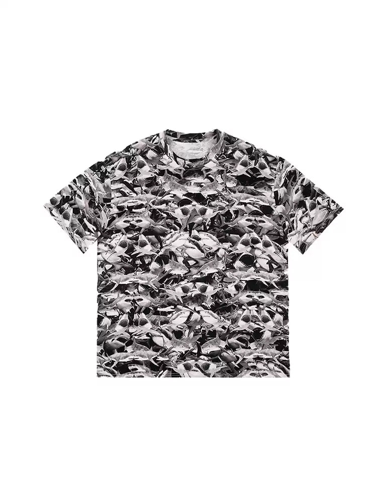 TCH Allover Rhinestone Shark Hawaiian T-Shirt