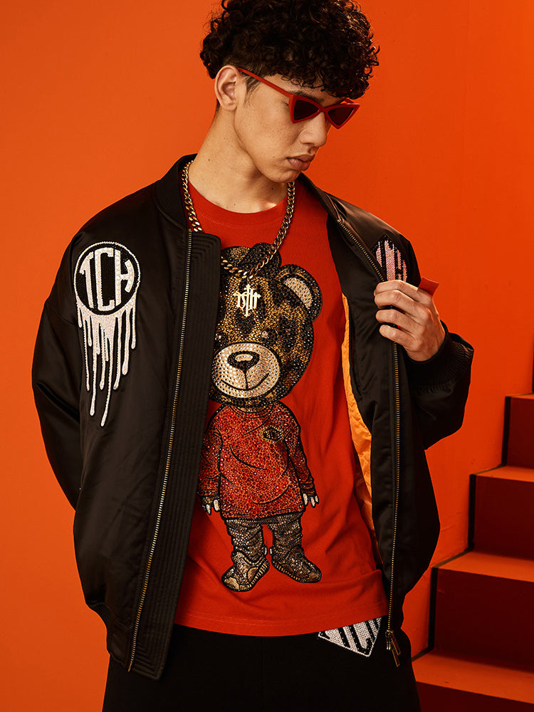 TCH Men's Rhinestone Angel Wings Zip Up Jacket