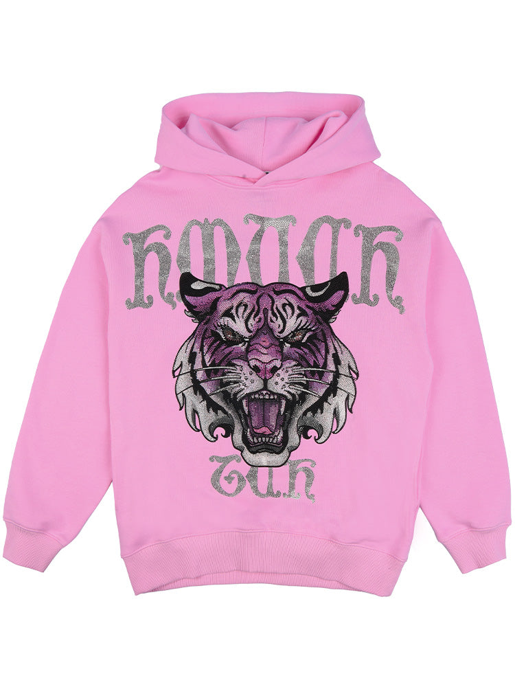TCH Tiger Rhinestone Long Sleeve Pink Hoodie