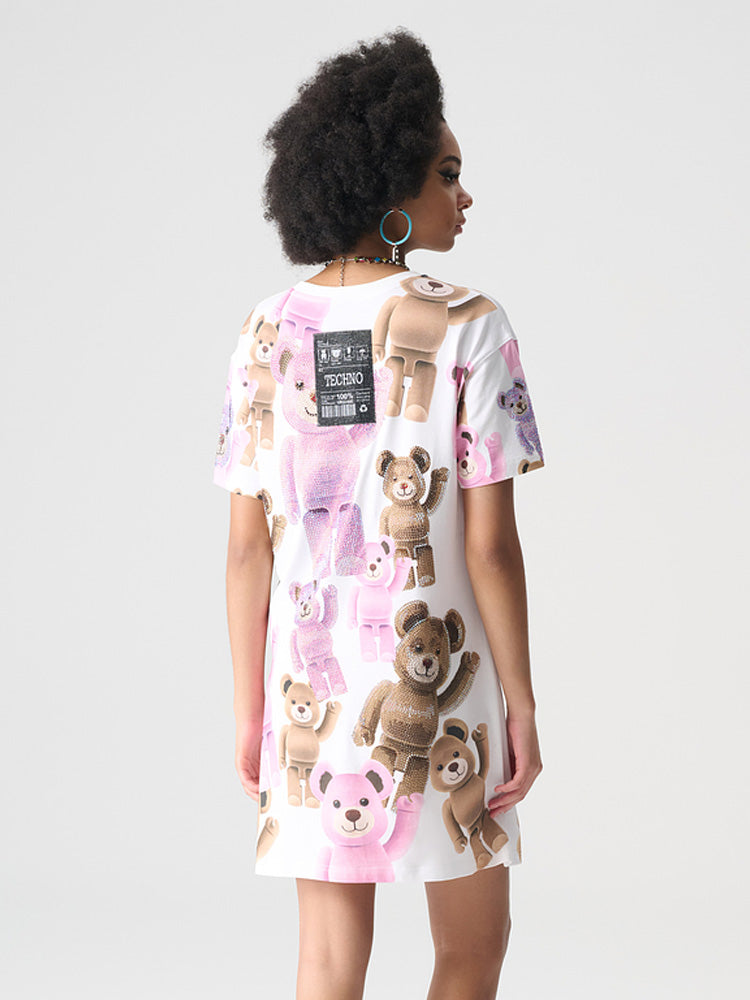 TCH Rhinestone Robot Bear Sparkling T-shirt Dress
