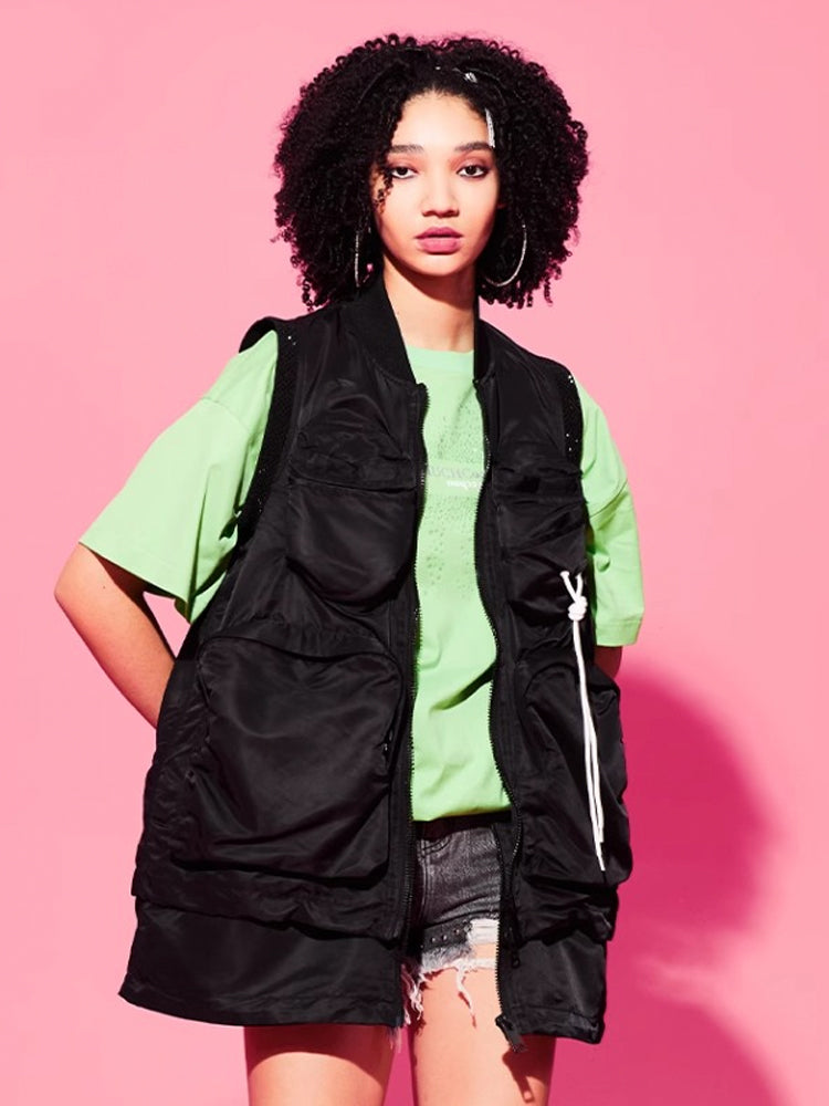 TCH Multi-Pocket Zip-Up Vest in Black