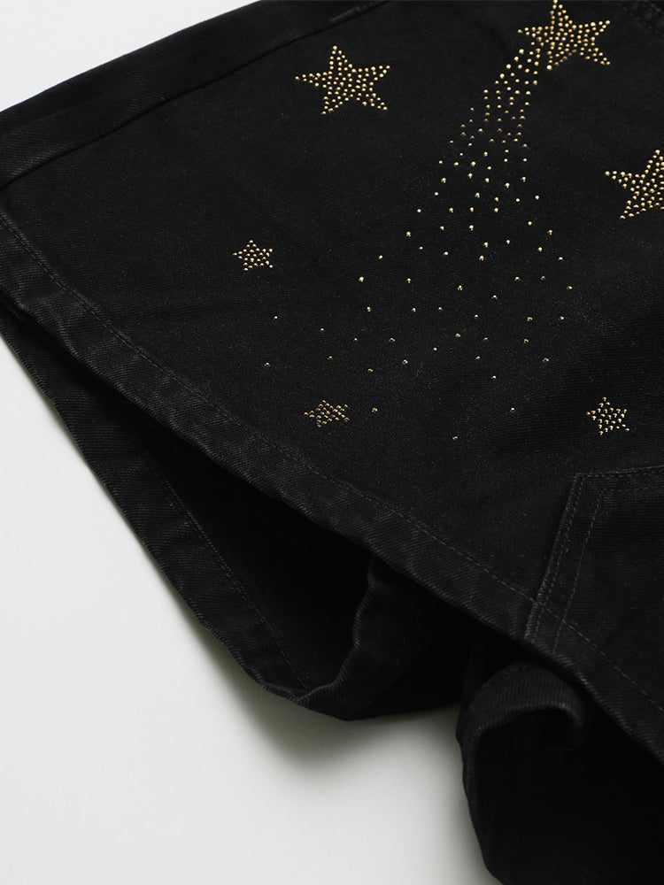 TCH Rhinestone Star Print Denim Mini Shorts