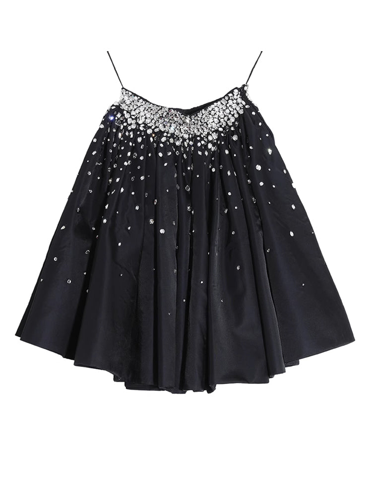 TCH Crystal-Embellished Shiny Pleated Short Skirt