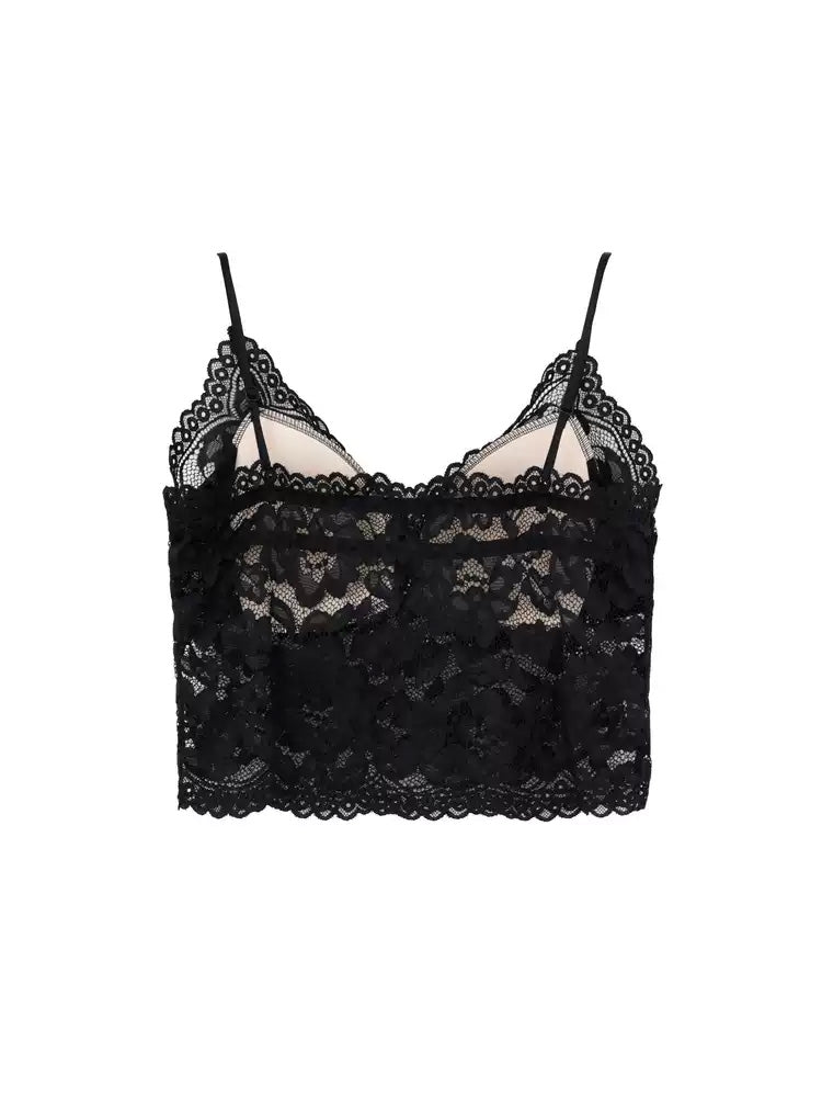 TCH Rhinestone Bow Floral Lace Padded Bandeau Bra Cami