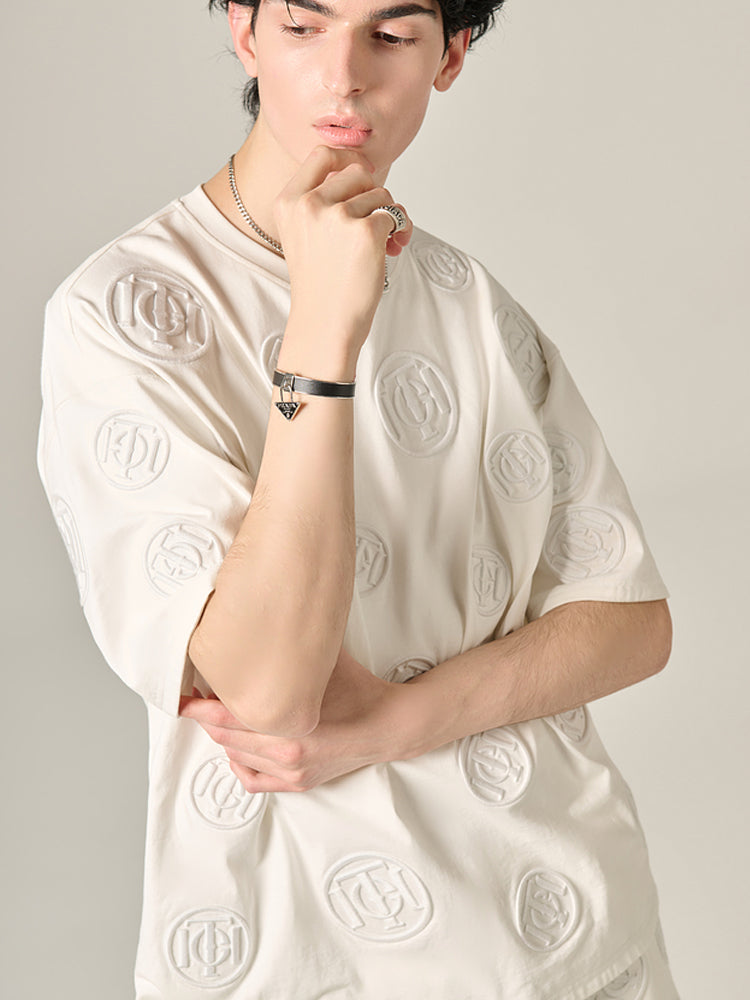 TCH Allover Logo Print Solid Cotton T-shirt