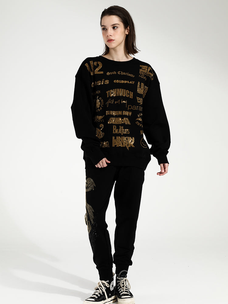 TCH Printed Rhinestone Crew Neck Oversized Sweatshirt