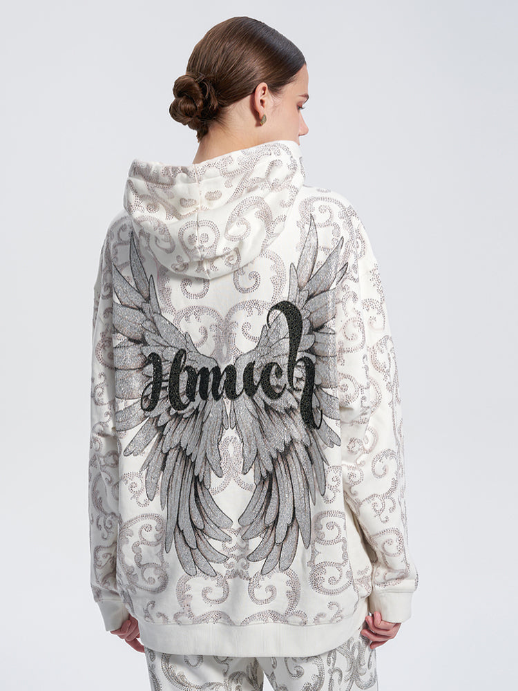 TCH Luxury 2 Pieces Allover Rhinestone Hoodie and Elastic Waist Pants