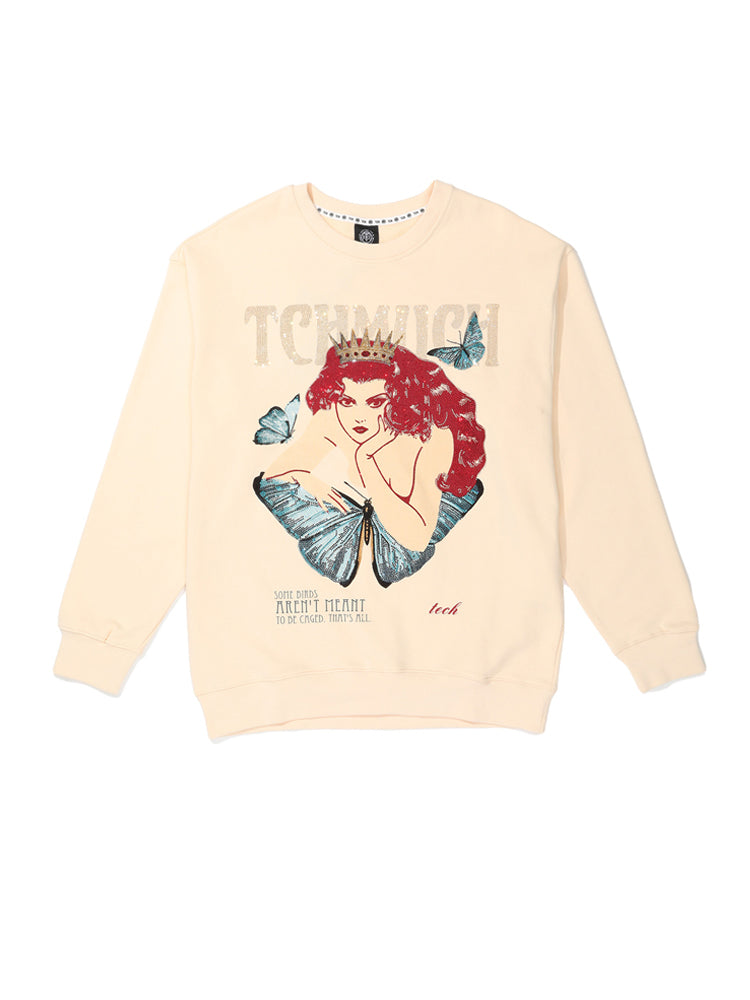 TCH Women's Rhinestone Crown Butterfly Oversized Sweatshirt
