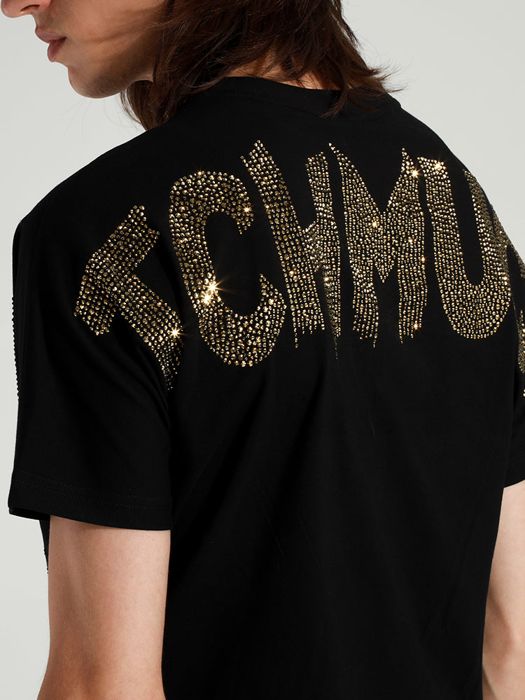 TCH Gold Rhinestone Graphic Print T-shirt
