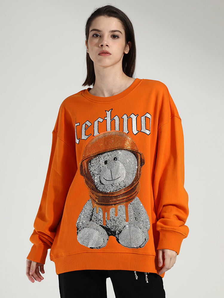 TCH Women's Teddy Bear Rhinestone Oversized Sweatshirt