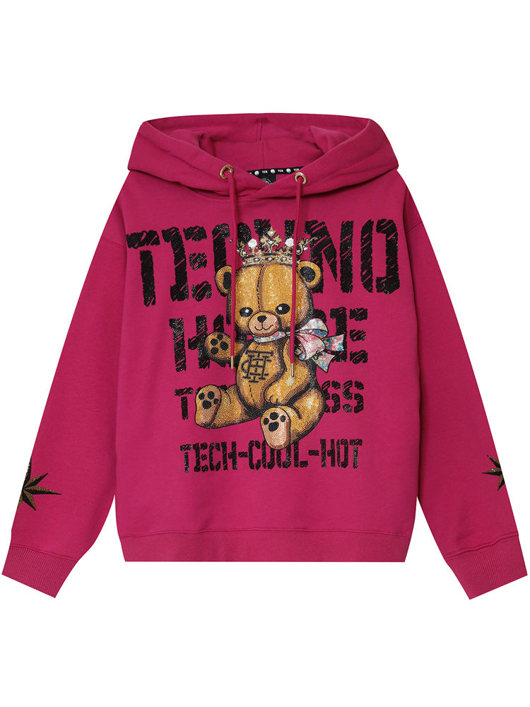 TCH Rhinestone Teddy Print Cotton Hoodie