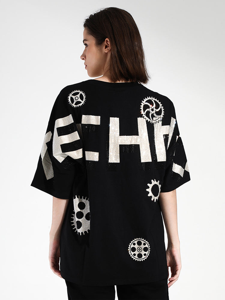 TCH Cotton Robot Rhinestone Short Sleeve T-Shirt