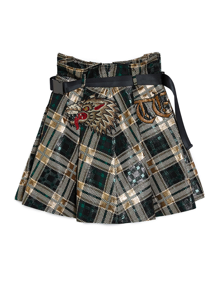 TCH Rhinestone Graphic Short Tartan Skirt