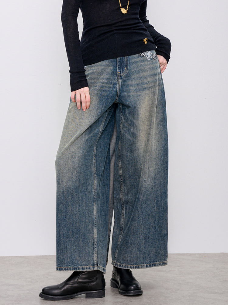 TCH High Waist Rhinestone Wide Leg Denim Jean