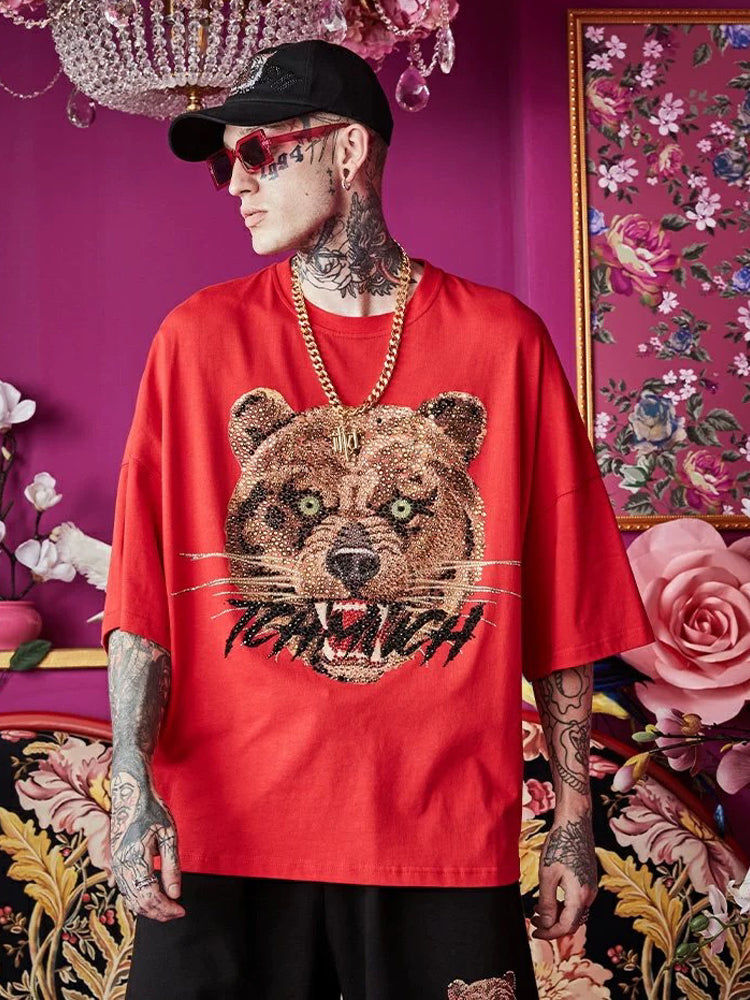 TCH Colorful Rhinestone Bear Short Sleeve T-Shirt