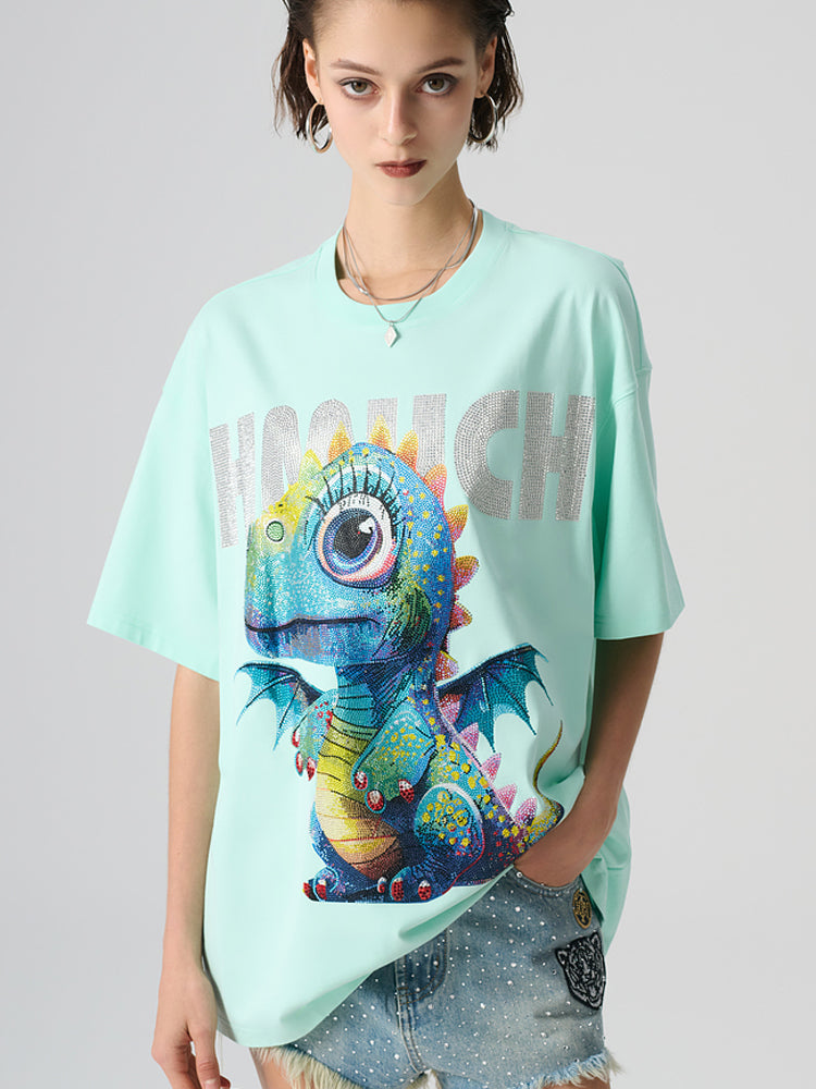TCH Cute Dinosaur Rhinestone Oversized T-shirt