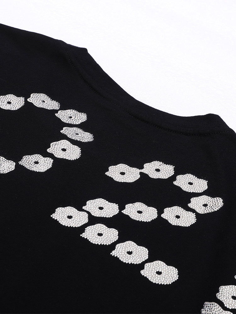TCH Black Painting Cotton Rhinestone T-Shirt
