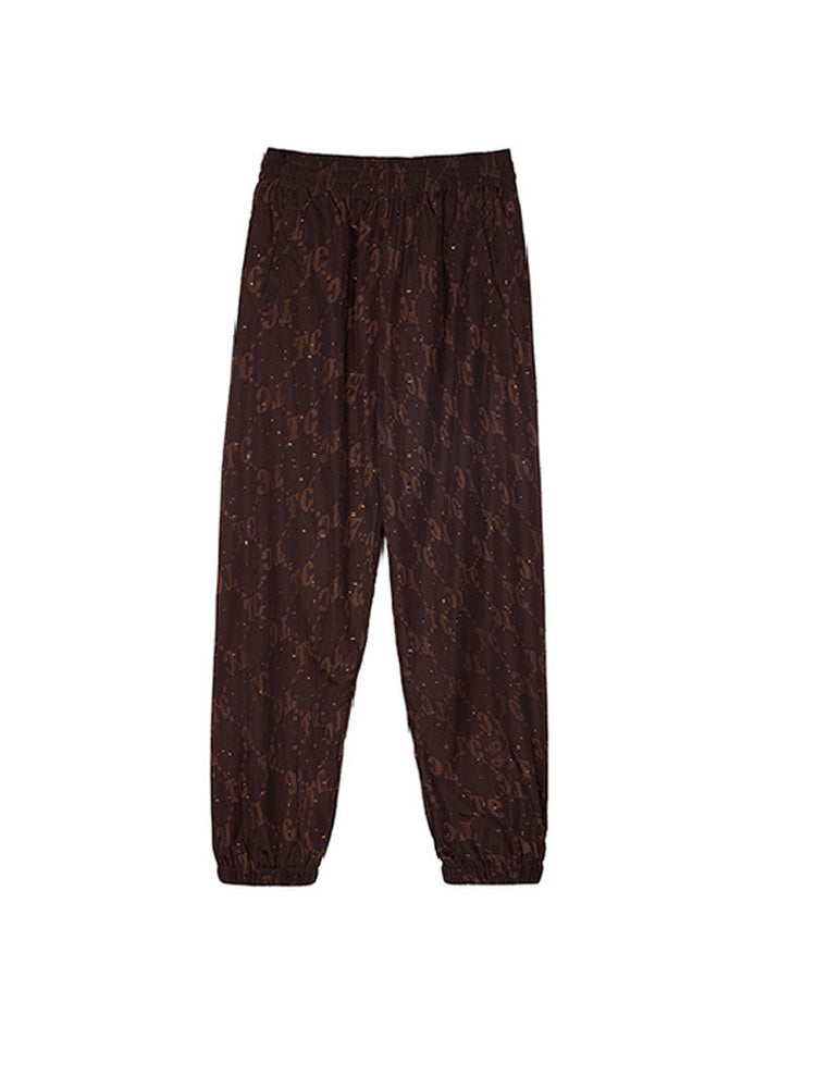 TCH 2 Piece Allover Print Nylon Rhinestone Jogging Suits