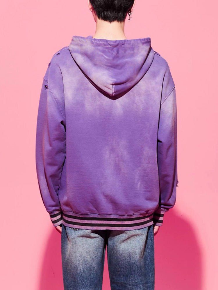 TCH Rhinestone Letter Print Destroyed Hoodie