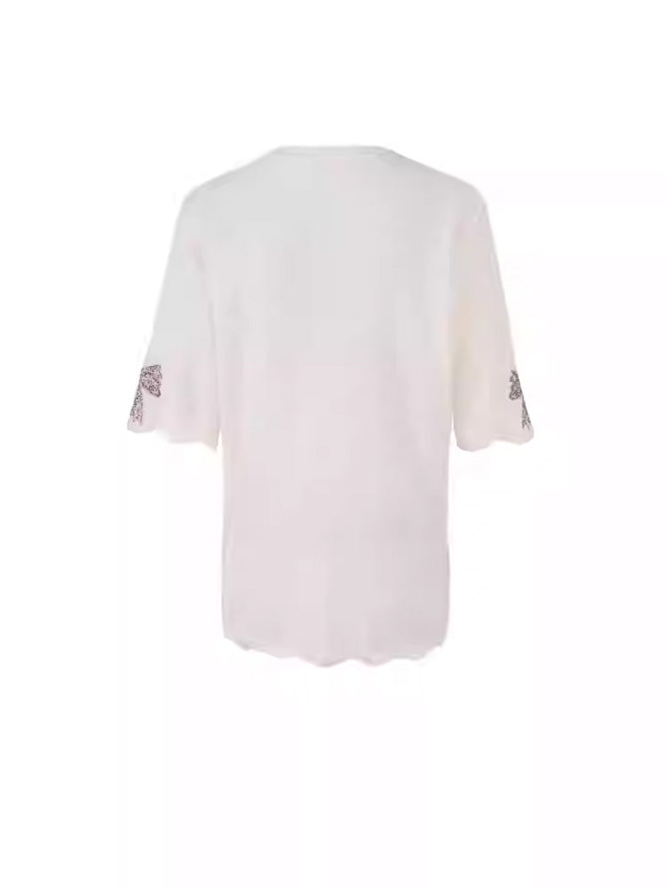 TCH Prasale Graphic Bow Rhinestone Lace T-Shirt