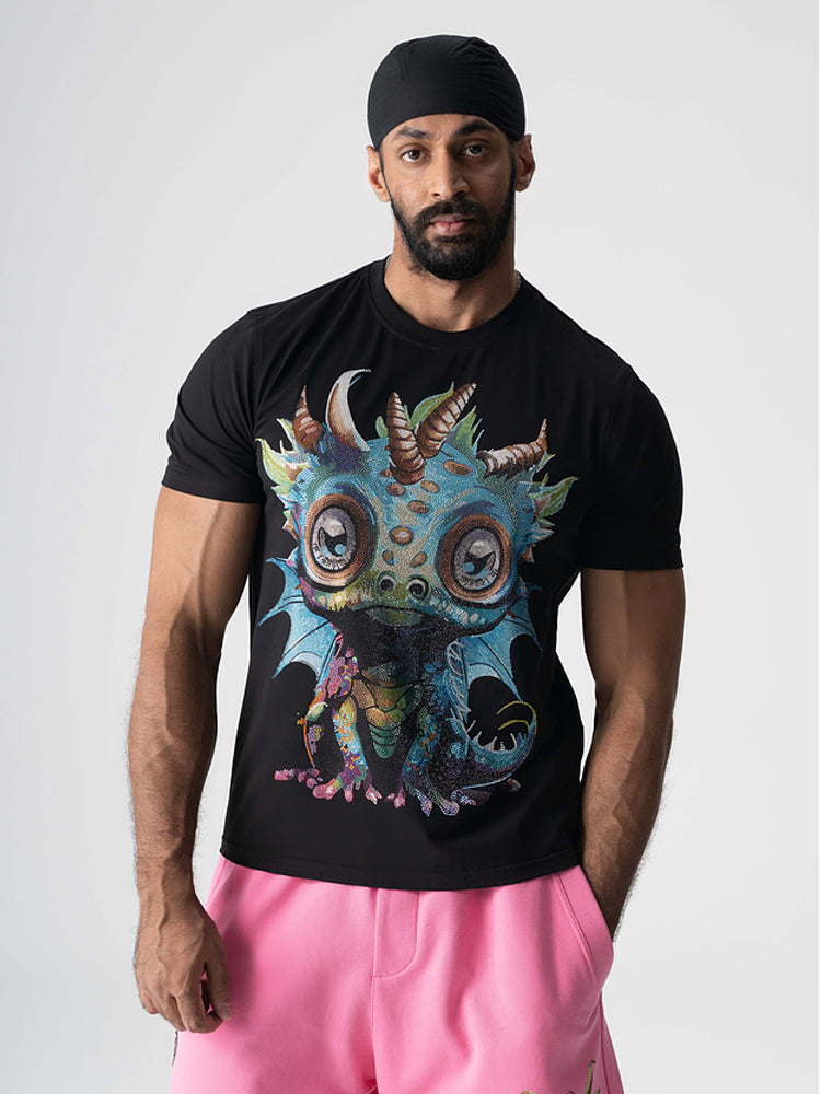TCH Cartoon Monster Rhinestone Black T-Shirt
