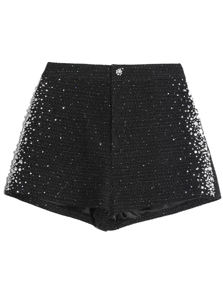 TCH Crystal-Embellished Luxury Shiny Mini Shorts