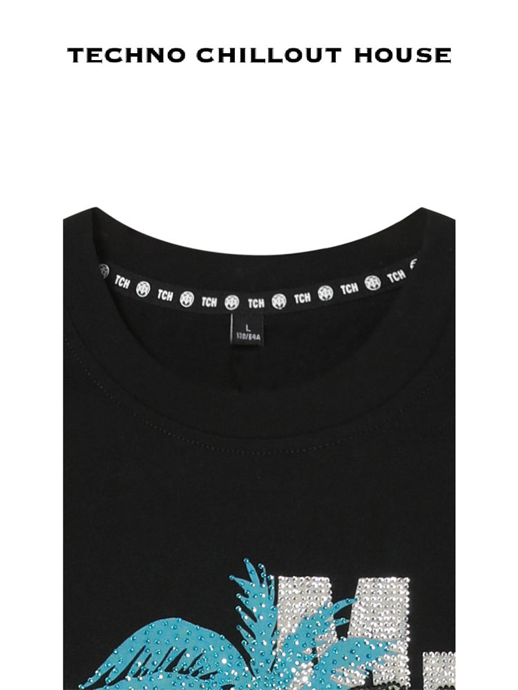 TCH Rhinestone Dinosaur Beach Cropped Tee Top