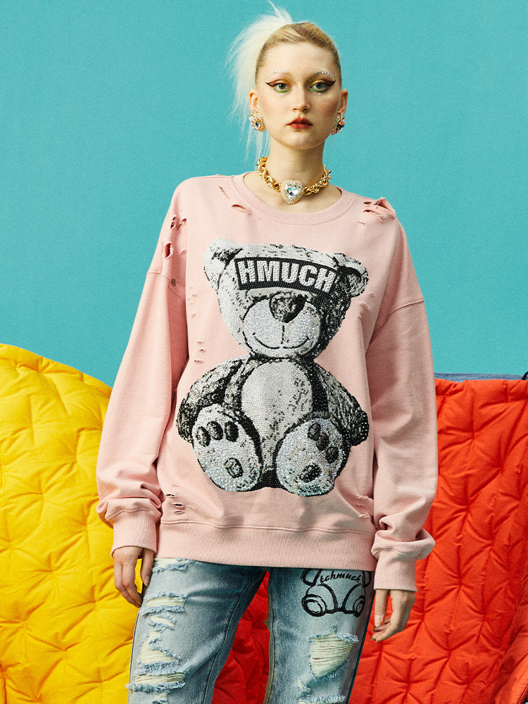 TCH Teddy Bear Rhinestone Graphic Sweatshirt