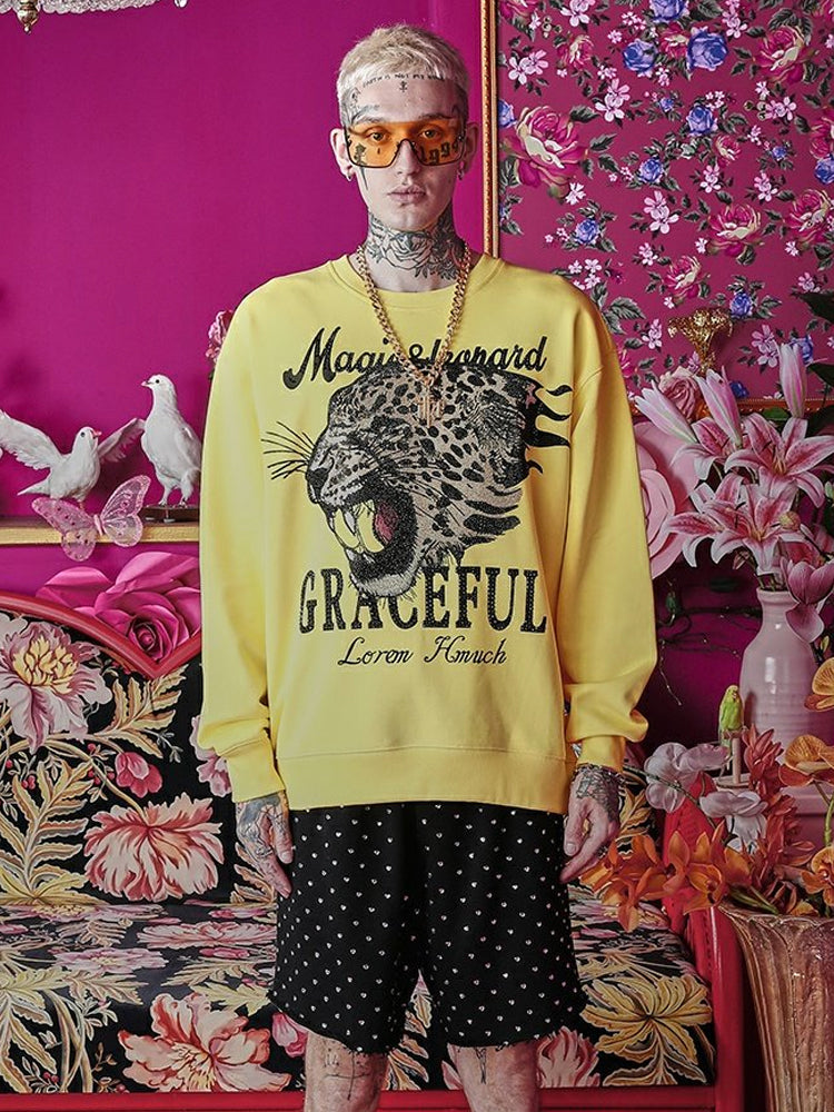 TCH Rhinestone Leopard Print Crewneck Sweatshirt