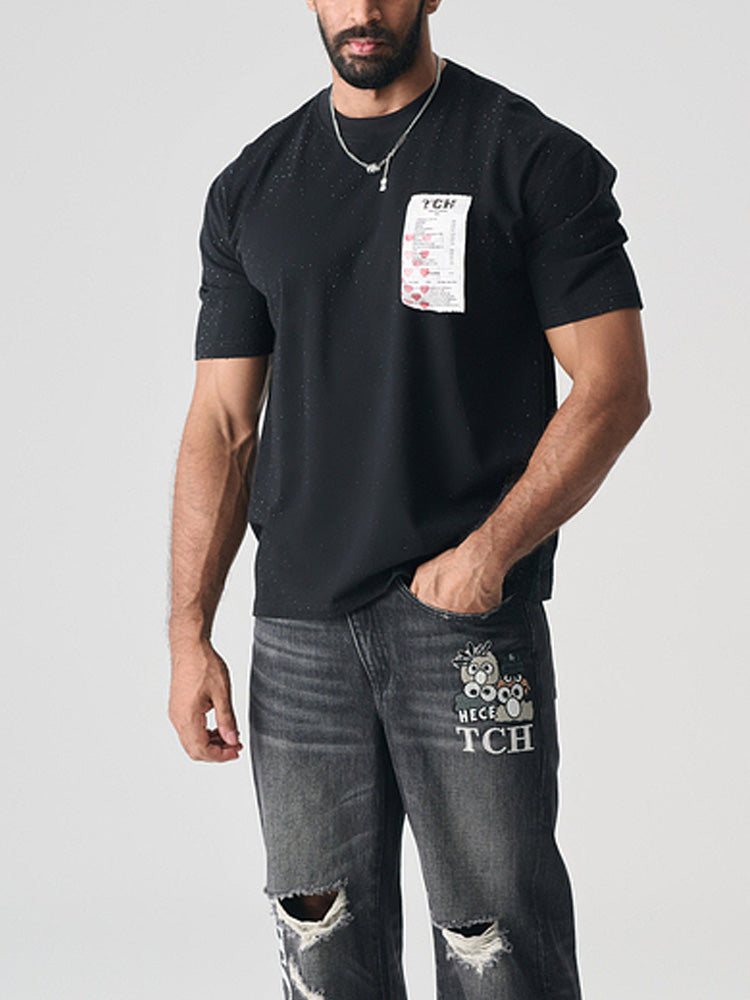 TCH Black Cotton Jersey T-shirt with Patches