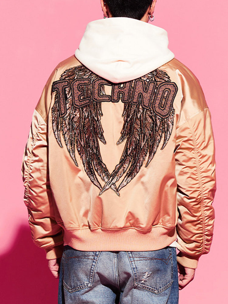 TCH Rhinestone Graphic Satin Bomber Jacket
