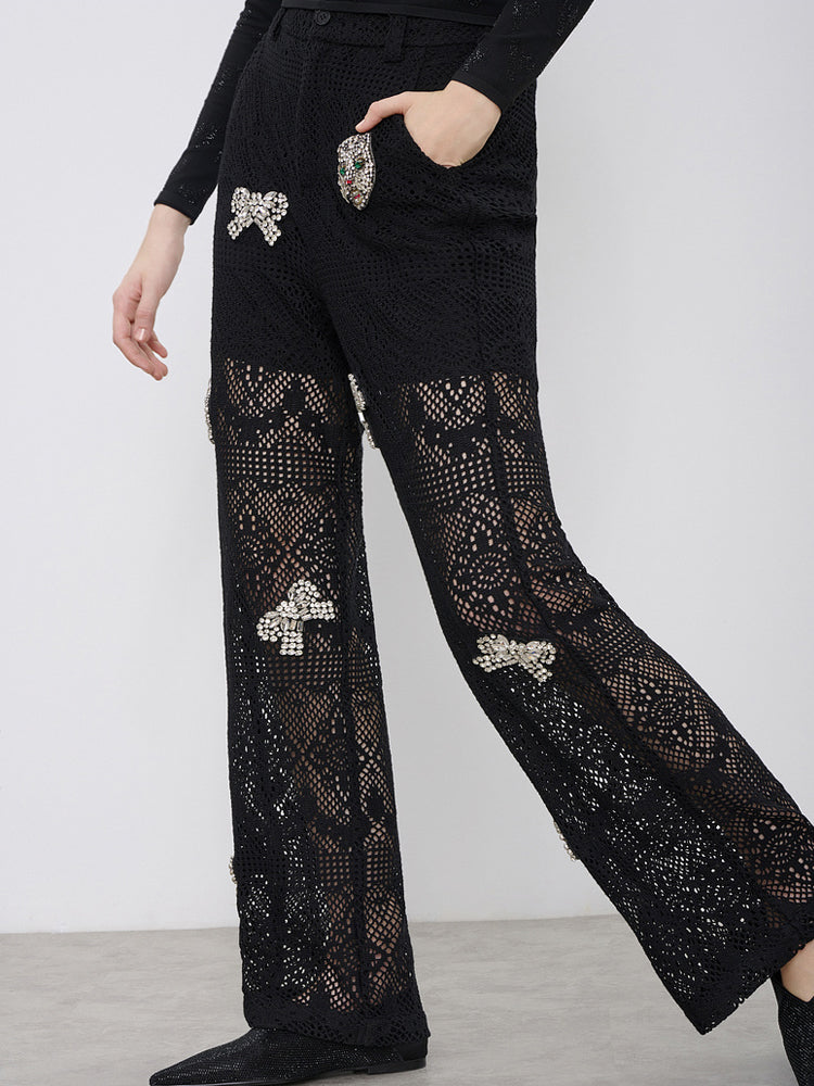 TCH Bow Rhinestone Lace High Waist Trousers