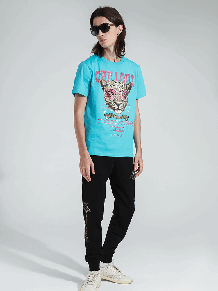 TCH Letter Cheetah Rhinestone Short Sleeve T-shirt